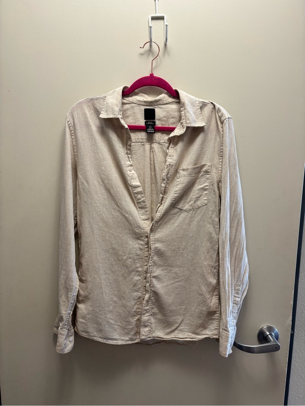 H&M Beige linen/cotton Slim Fit Button-Up Shirt